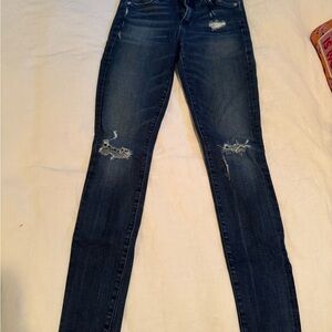 Agolde Dark Blue Distressed Skinny Jeans